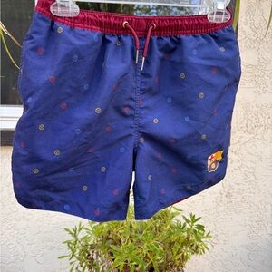 FC Barcelona Swim Trunks Youth sz 14 Soccer Futbol Shorts Blue Red Club Crest
